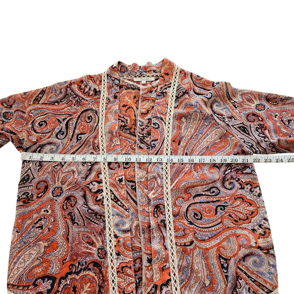 Miss Me Boho Style Paisley Print Open Front Cardigan Fringe Hem Festival Small - Picture 13 of 14